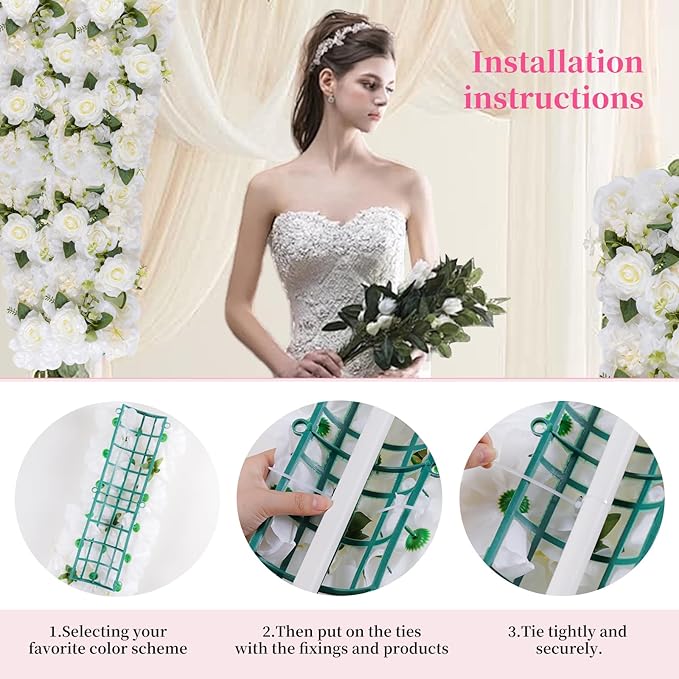 Pack of 10 Wedding Arch Decorations, 20.47 inch Artificial Flower Table Centerpieces Floral Arrangement for Wall Backdrop Party Bridal Shower Event Decor - White&Blue