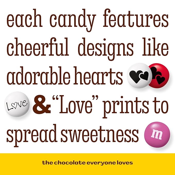 M&M’S Heart Party Favors, Set of 30, Milk Chocolate Valentine’s Gifts for Groups, Classroom Exchanges, and Party Décor, Individually Wrapped Red, White and Pink M&M’S with Heart and LOVE Designs