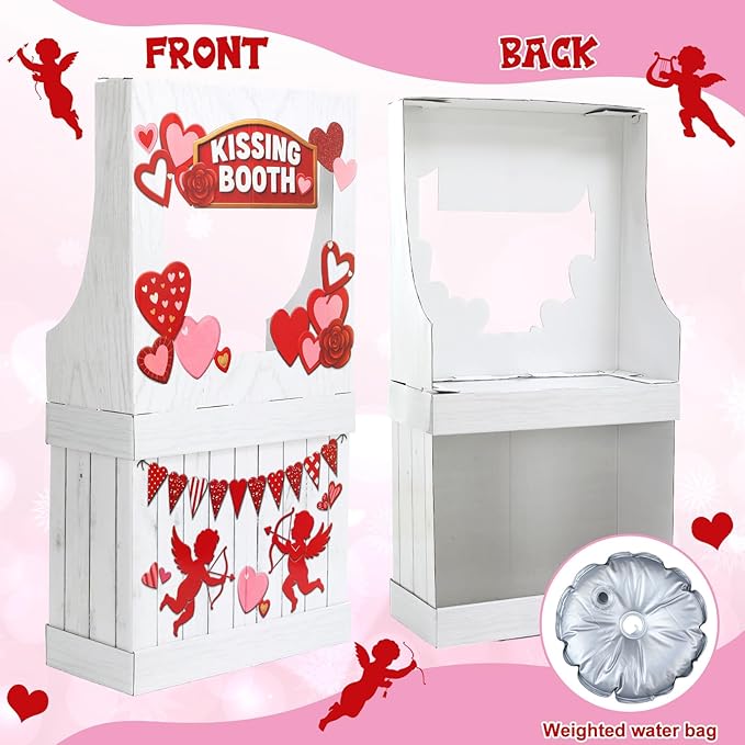 Valentine's Kissing Booth 54 x 28 in Valentines Photo Prop Kissing Booth Stand Cardboard Cutout Decorative Sign for Carnival Romantic Wedding Party Outdoor Decorations(Cupid)