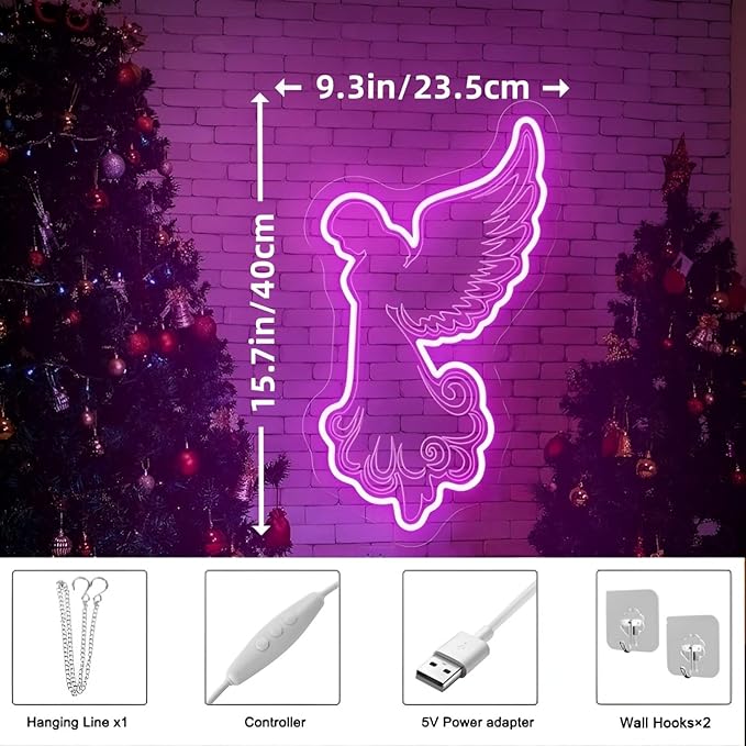 Kneeling Angels Neon Sign, Elegant Angel LED Neon Light Sign for Christmas Tree Decoration Dimmable USB Powered, Holy Glow Light Up Sign for Wall Home Holiday Church Décor & Customizable Gift