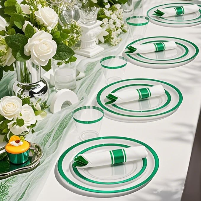 I00000 210 Pcs Green Plastic Plates-St. Patrick's Day Green Dinnerware for Party, Include 30 Dinner and 30 Dessert Plates,30 Plastic Cups 9 OZ,30 Per Rolled Napkins with Cutlery for Party