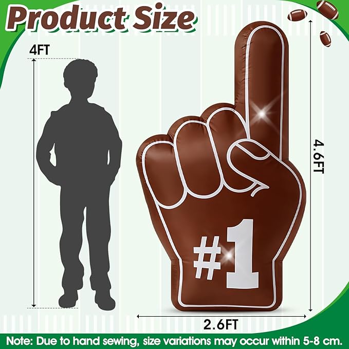 4.6FT Football Inflatable Number One Finger Built-in 2 LED Lights Blow Up Spirit Finger for Football Birthday Game Day Tailgate Party Team Coach Cheering Decorations