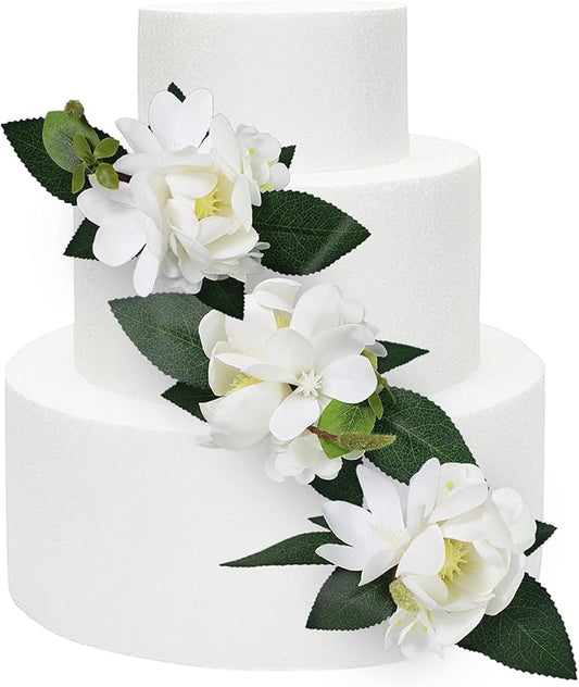 Rinlong 3Pcs Pre-made White Magnolia Cake Flowers Cake Toppers Decorations Wedding Cake Decorating Flowers Decor Birthday Baby Shower Party Artificial Flower Cake Topper