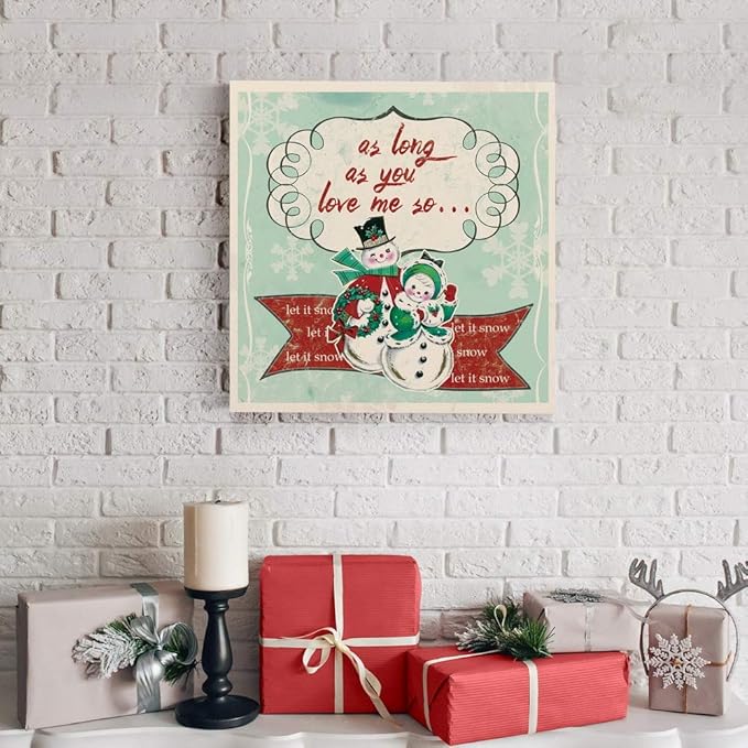 Renditions Gallery Let it Snow Couple Wall Art, Christmas & Winter Artwork, Cute Pair of Snowmen Holiday Decor, Premium Gallery Wrapped Canvas, Ready to Hang, 16 in H x 16 in W, Made in America