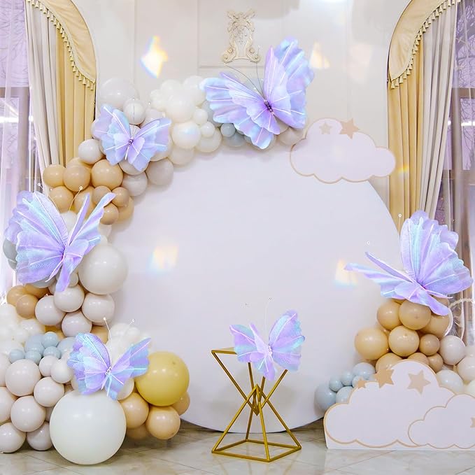 Geelin 6 Pcs Large Purple Butterfly Decorations Mariposas Grandes para Decoracion Big Butterfly Party Decor 20 Inch 12 Inch 3D Silk Butterflies for Baby Shower Women Birthday Party Wedding Decor