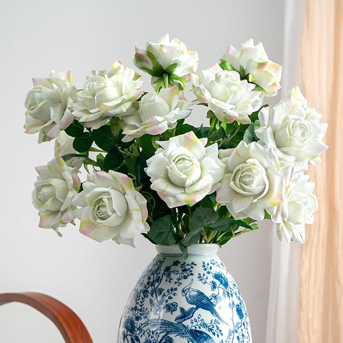 Artificial Flowers Artificial Roses Fake Roses 23.2In Long Stem Artificial Flowers for Tall Vase Silk Rose Suitable for Wedding Party Decor Valentine's Day DIY Bouquet Spring 20PCS (Green)