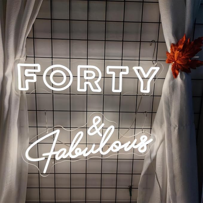 Forty and Fabulous Neon Sign,Forty Years Old LED signs for Wall Decor,Happy Birthday Neon Sign for Bedroom Wall with Dimmable Switch for Bedroom,Party,Christmas,Wedding Decoration,SIGNVIA,Size:40cm