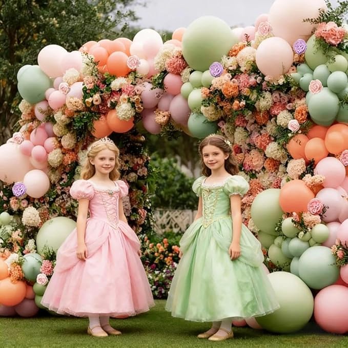 Dusty Green Pink Balloon Arch With Artificial Flower Leaves Double Stuffed Pastel Pink Green Mauve Peach Blush Balloon Garland Kit for Flower Baby Shower Wedding Birthday Floral Easter Tea Party Decor