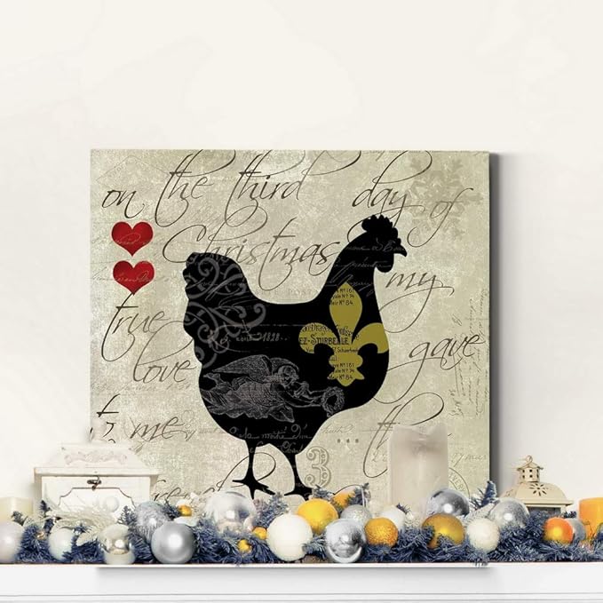 Renditions Gallery Twelve Days of Christmas Wall Art, Three French Hens, Cute Winter Artwork, Holiday Song Decor, Premium Gallery Wrapped Canvas, Ready to Hang, 40 in H x 40 in W, Made in America