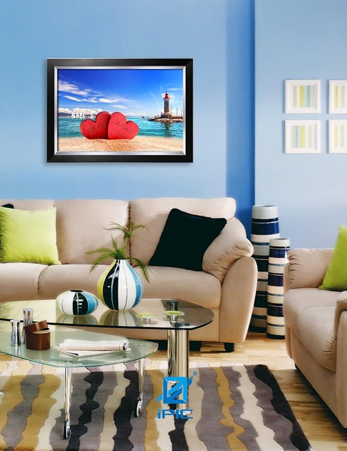 IPIC - Beach Lovers, Personalized Artwork with Names and Date on, Customized Gift for Anniversary,Wedding,Birthday and Holidays. Picture size: 24x16, Framed Size: 27x19