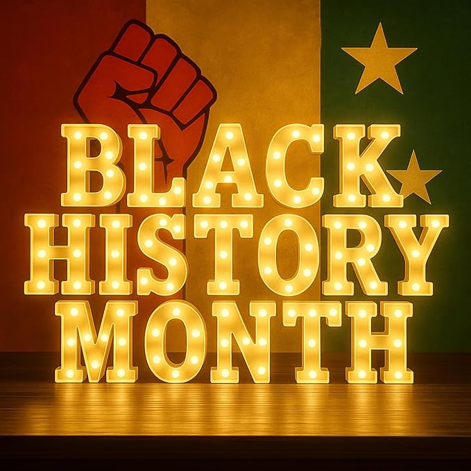 Honoson 17 Pcs Black History Month Decorations LED Letter Light Sign Cultural Theme Neon Event Signs Table Decor for African American Heritage Month Celebrations Home Decor