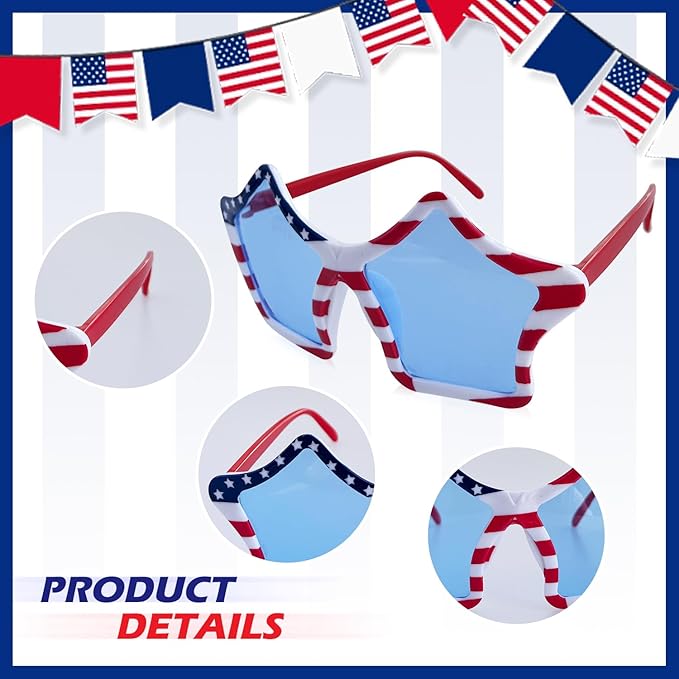 16 Pack American Flag Glasses for 4th of July Party, Patriotic Independence Day Decorations, Red White and Blue Photo Booth Props, Novelty Glasses and Party Supplies