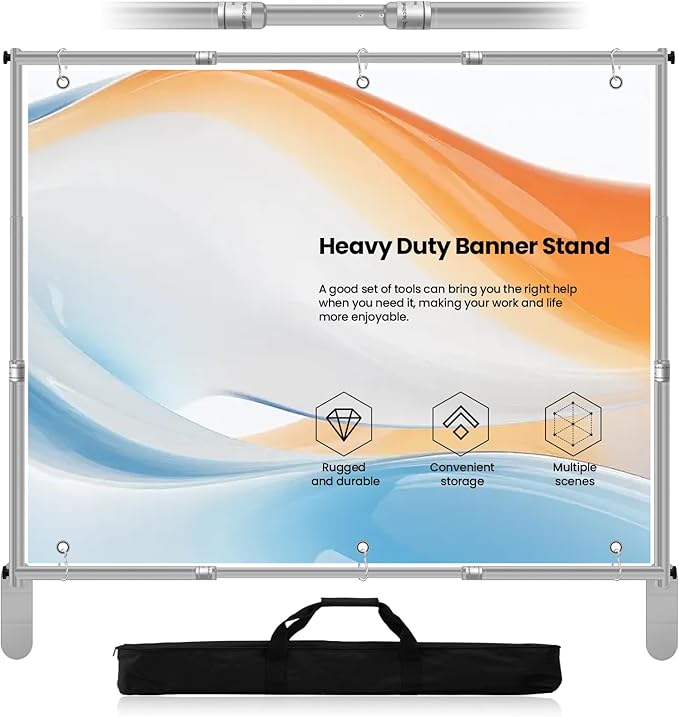 Jiang&Rong 10x10ft Heavy Duty Backdrop Stand Kit - Adjustable Step and Repeat Photo Banner Stand for Photography, Trade Shows, Photo Booths, Events(Silver)