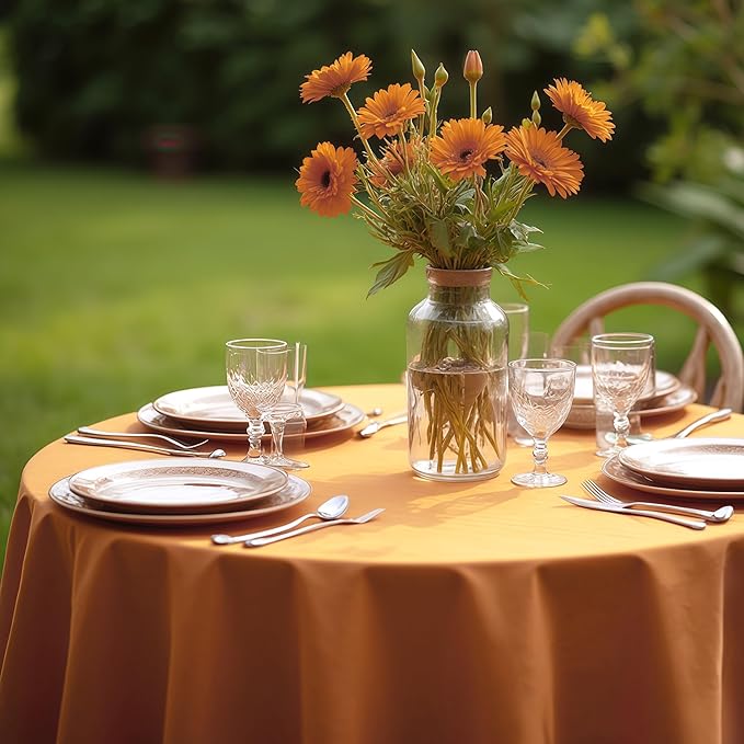 sancua Thanksgiving Round Tablecloth 90 Inch Diameter, 8 Pack Bronze, Circle Polyester Fabric Light Brown Fall Table Cloth Cover for Harvest Wedding Party Reception Banquet (Fit 30-72 Inch Tables)