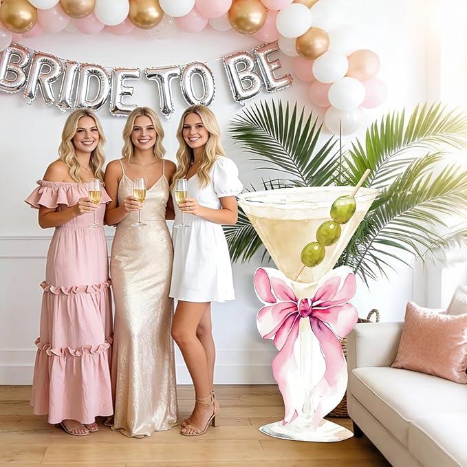 4ft Large Martini Pink Bow Cardboard Cutout A Tini Bit Older Birthday Standup Green Cocktail Glass Backdrop Decorations for Women Bar Coquette Bachelorette Bridal Shower Party Decor