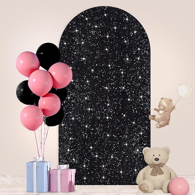 FUHSY 7.2FT Black Arch Cover Sequin Arch Stand Covers Sparkly Wedding Arch Backdrop Stand Cover Spandex Backdrop Covers for Arched Stand Chiara Arches Covers Fabric for Birthday Party Halloween