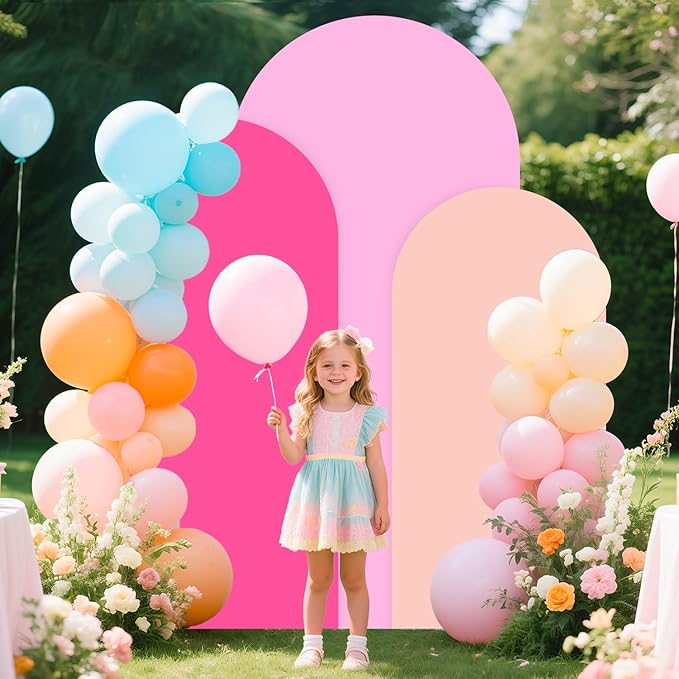 Set of 3 Arch Cover Pink Arched Backdrop Cover 6FT 5FT 4FT Wedding Arches Backdrop Stand Covers Spandex Chiara Backdrops Arch Covers for Birthday Party Bridal Baby Shower Ceremony Decorations