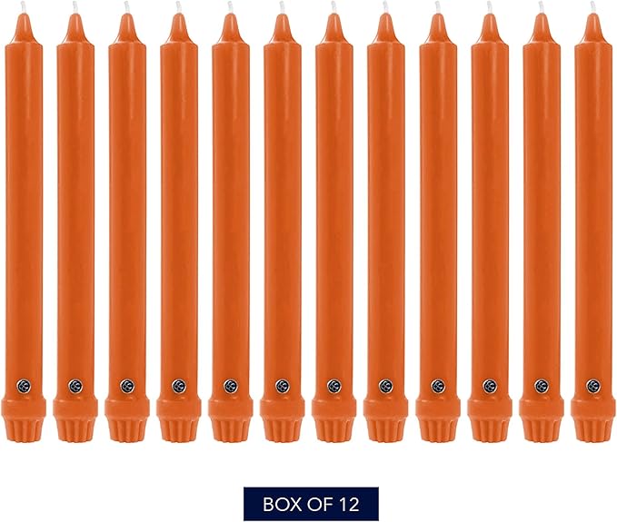 Colonial Candle Unscented Taper Candle, Classic Collection, Pumpkin, 8 In, Pack of 12 - Up to 6 Hours Burn