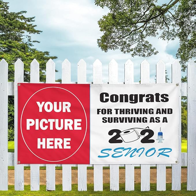 Custom Vinyl Banner Multiple Sizes Congrats Graduation Personalized Photo Senior 2020 Quarantine Holidays and Occasions Outdoor Weatherproof Yard Signs 6 Grommets 36x72Inches