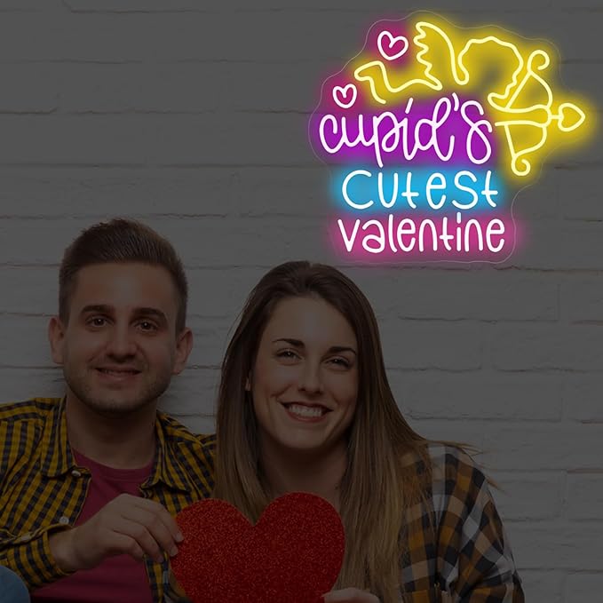 Cupid's Cutest Valentine Neon Sign - 5-Level Dimmable USB Valentine's Day Decor & Neon Signs for Wall Decor, Ideal for Wedding, Party, Shop Walls, Cute Bedroom Light Up Art