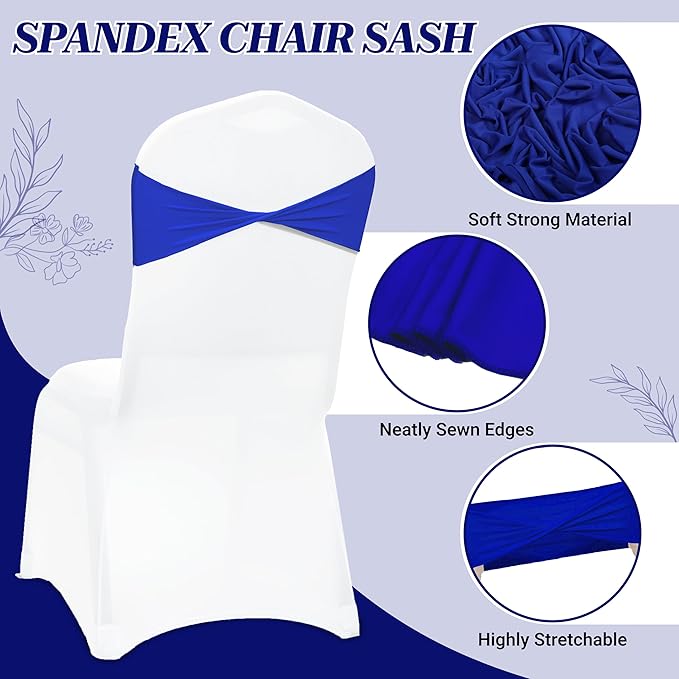 VDS Pack of 300 PCS | Royal Blue | Spandex Chair Sashes Bows Without Buckle | Stretch Elastic Banquet Universal Folding Chair Band Tie with for Wedding Party Conference Celebration Event Decoration