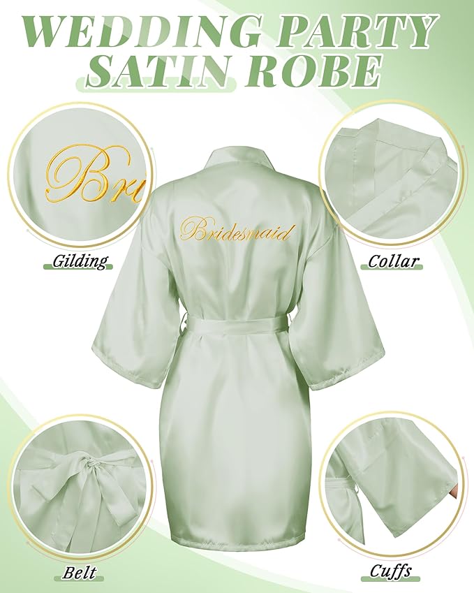 Jecery 12 Pcs Bridesmaid Robes Bride Kimono for Wedding Day Satin Embroidered Bridal Party Robes