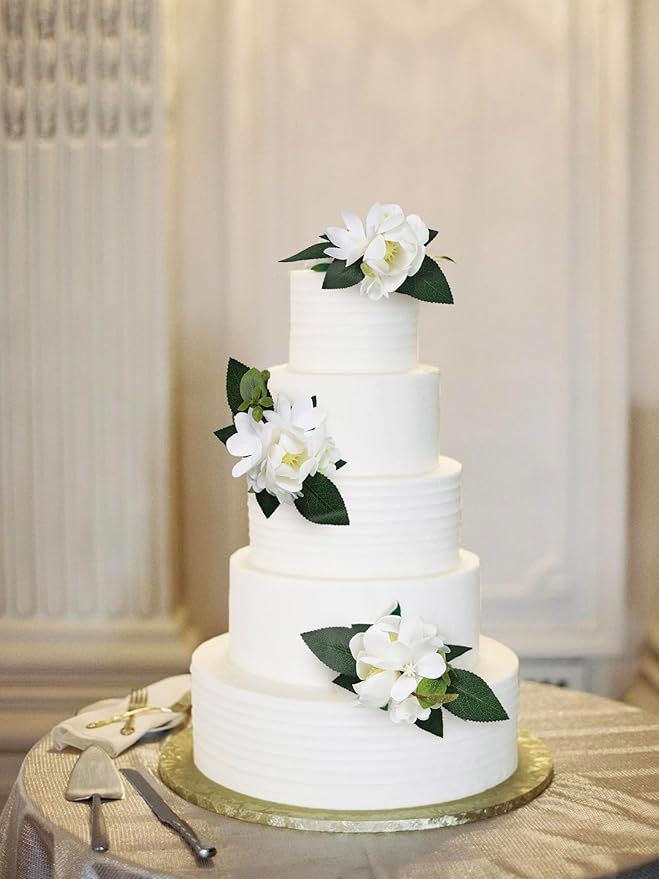 Rinlong 3Pcs Pre-made White Magnolia Cake Flowers Cake Toppers Decorations Wedding Cake Decorating Flowers Decor Birthday Baby Shower Party Artificial Flower Cake Topper