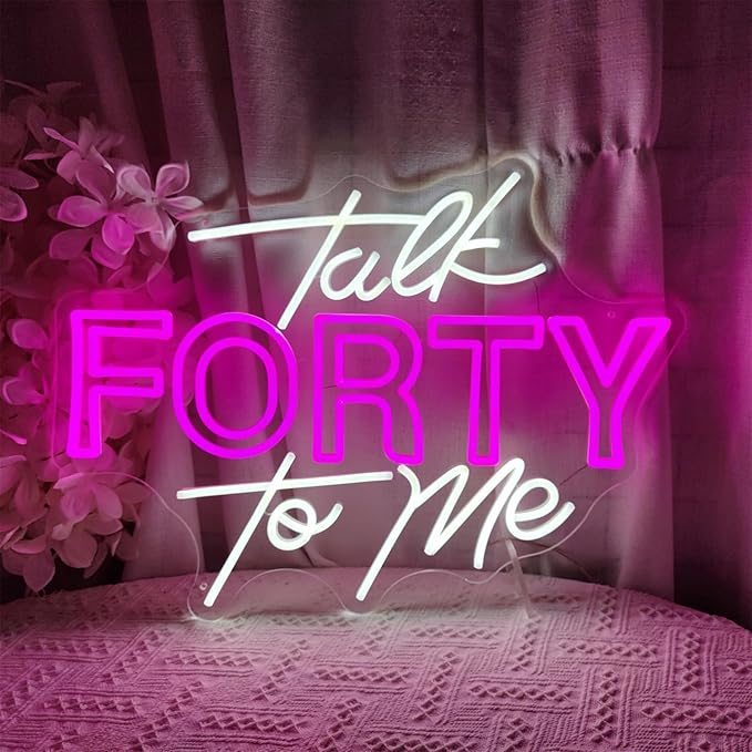 Talk Forty To Me Neon Sign,Hello Forty Neon Signs for Wall Decor,Happy Birthday Neon Signs with Dimmable Switch for Any Age Children's Room,Party,Christmas,Wedding Decoration,SIGNVIA,Size:60cm