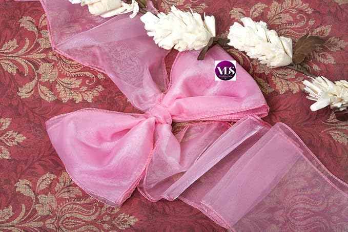 VDS Pack of 100 | Blush Pink | Organza Chair Sashes Crystal Sheer Tulle Dining Chair Bows Tie Ribbon for Wedding Birthday Graduation Engagement Ceremony Event Party Banquet Venue Hotel Decoration