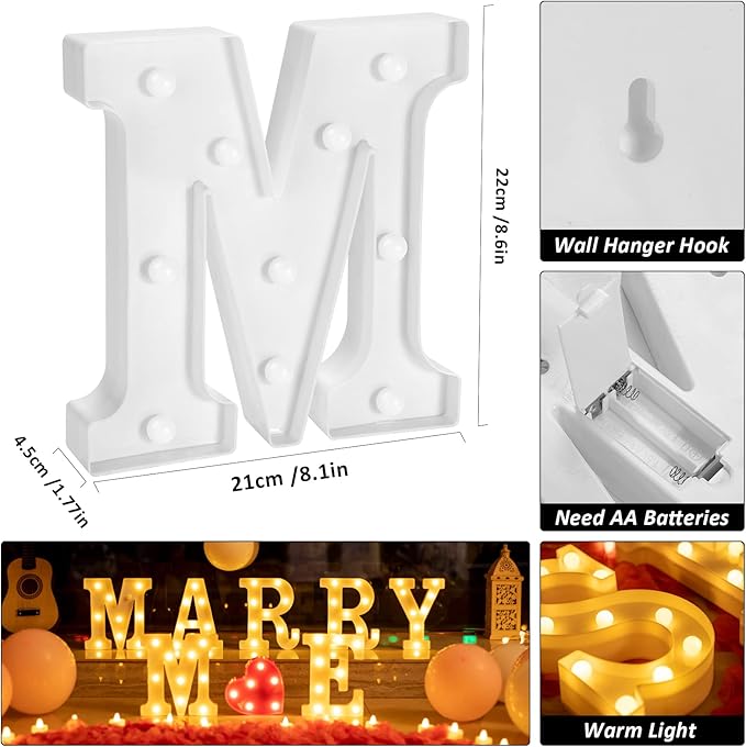 6132pcs Marry Me Marquee Light Up Letters- LED Letter Number Light Sign with Round Light Rose Petal Balloons Decoration for Proposal Engagement Wedding Home Table Decor White