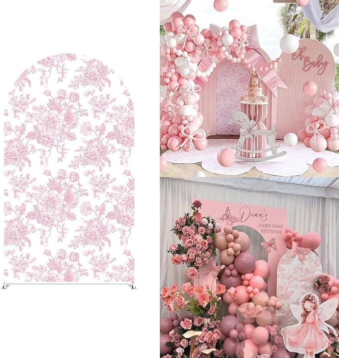 Arch Backdrop Cover Baby in Bloom Baby Shower Elastic Spandex Fabric Blue Pink Flower Floral Bows Girl Birthday Party Baptism Decoration (3x6ft(90x180cm),G4029)