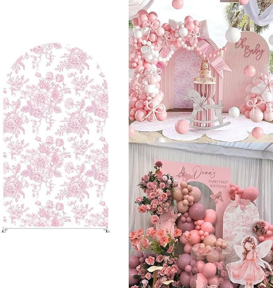Arch Backdrop Cover Baby in Bloom Baby Shower Elastic Spandex Fabric Blue Pink Flower Floral Bows Girl Birthday Party Baptism Decoration (3x6ft(90x180cm),G4029)