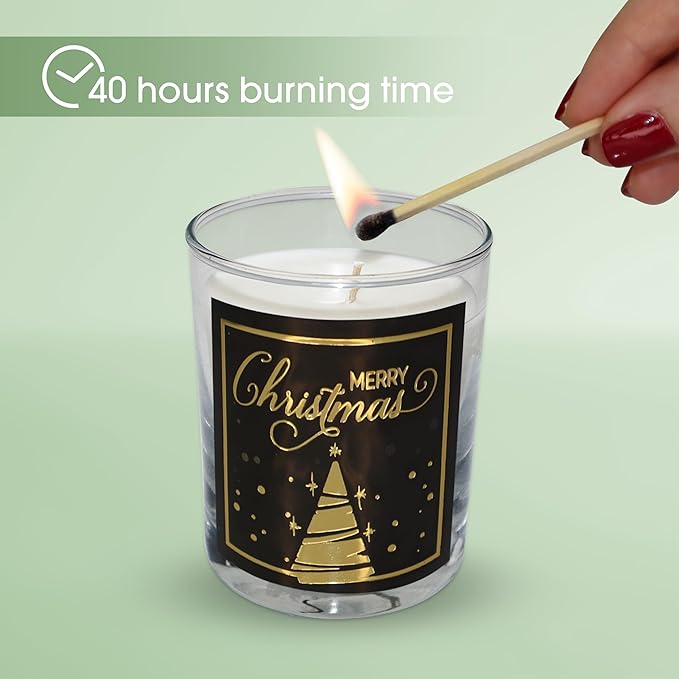 CharmLab Candle – Wood & Spice Sandal Scented Glass Jar Candle in Black Gift Box with Gold Ribbon & Christmas Tree Design, 12 oz, Natural Bio Wax, 40 Hr Burn, Holiday Gift & Festive Home Decor