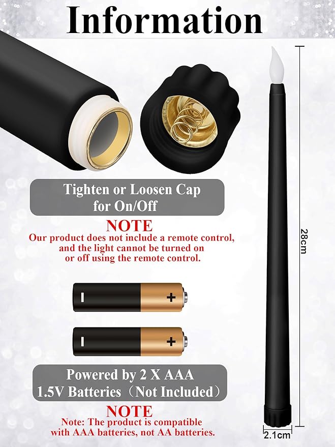 Retisee 30 Pcs 11 Inch Flameless Taper Candles LED Candles Bulk Battery Operated Taper Candle Flickering LED Candlesticks for Valentines Birthday Wedding Party Decor (Classic Style,Black)