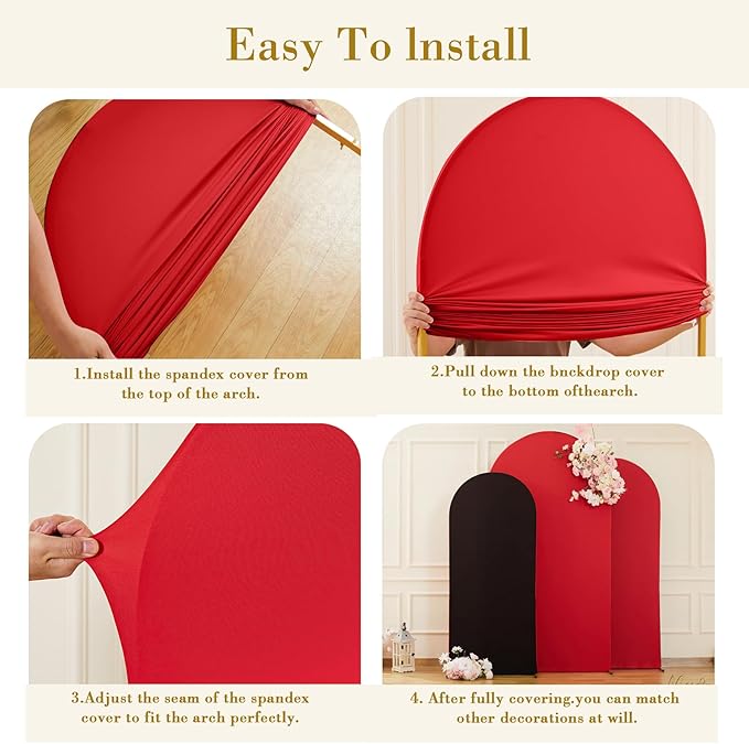 Black and Red Arch Cover 3 Set-7.2FT, 6.6FT, 6FT Arch Backdrop Cover Spandex 2-Color Balloon Arch Stand Covers for Birthday Party Baby Shower Retirement Graduation Photo Background Decorations