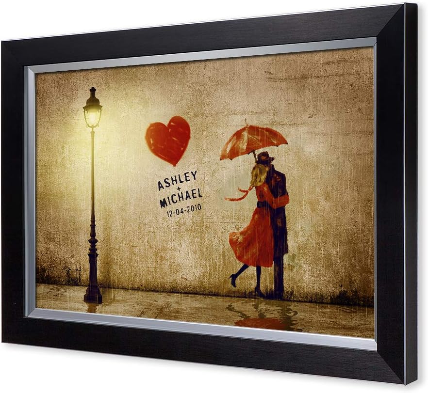 IPIC - Our First Kiss Personalized Framed Artwork for Romantic Anniversary and Wedding gifts; Picture size: 24x16, Framed Size: 27x19