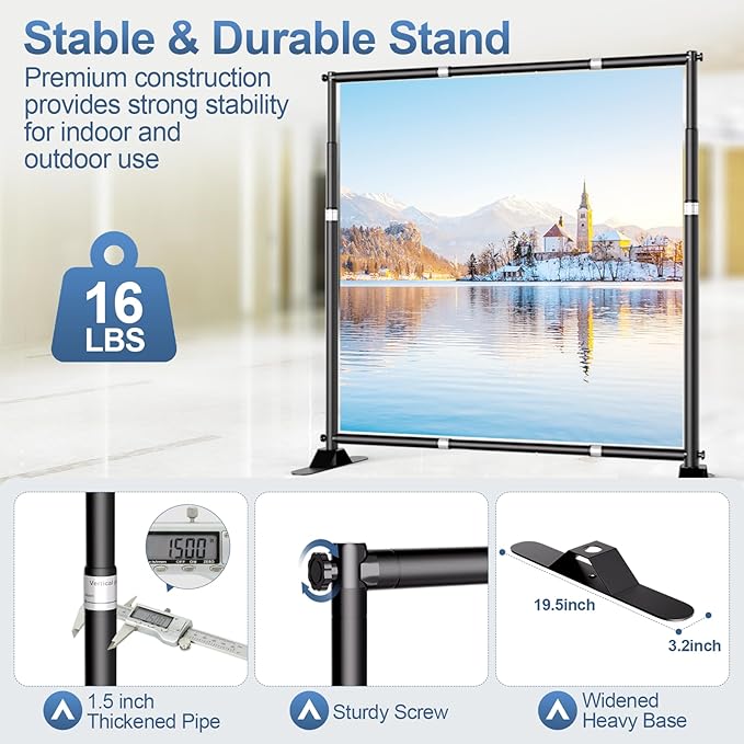 8 x 8FT Backdrop Banner Stand, Heavy Duty Adjustable Photo Background Support Frame Kit, Step and Repeat Stand for Photo Booth, Parties, Exhibition, Trade Show, Wedding