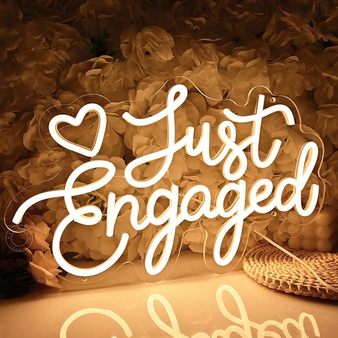SYLHOME Just Engaged Led Neon Light Sign Heart Wall Decor Sign Wedding Proposal Married Party Bridal Shower Engagement Backdrop USB 15.75"X9.72" Warm