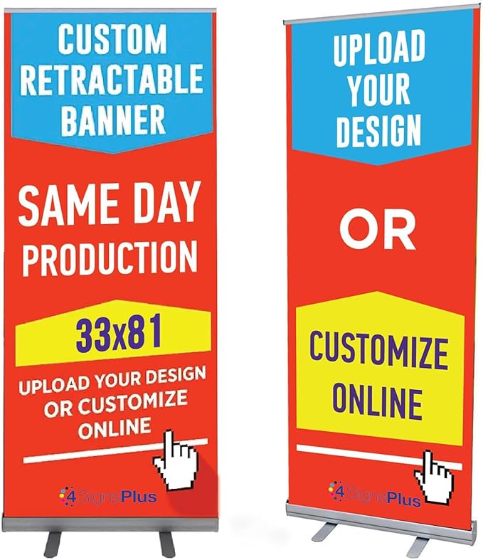 Custom Retractable Banner with Aluminum Frame - Portable, Durable & Easy Setup - For Events, Promotion & Advertising (Silver Stand, 33"x81")