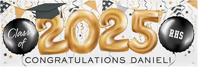 Let's Make Memories Personalized Graduation Banner - Class of 2025 Graduation Party - Custom Congratulations Banner - Indoor/Outdoor Vinyl - Up and Away - Balloons - 8 ft.