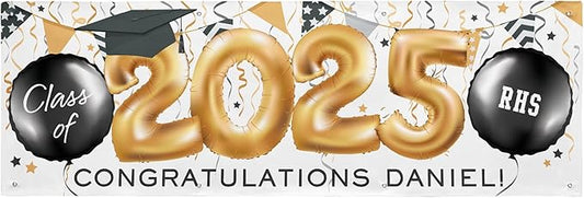 Let's Make Memories Personalized Graduation Banner - Class of 2025 Graduation Party - Custom Congratulations Banner - Indoor/Outdoor Vinyl - Up and Away - Balloons - 8 ft.