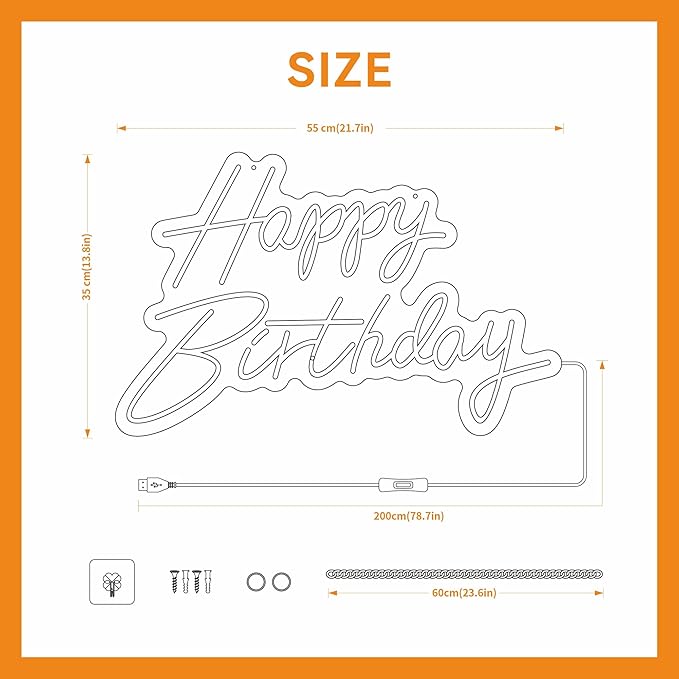 Happy Birthday Neon Sign for Party Backdrop Wall Decor LED Happy Birthday Light Up Sign Banner for Party Decorations LED Sign Teen Bedroom Reunion Decoration Gifts Photo Prop USB 21.7x13.8 Inch (white)