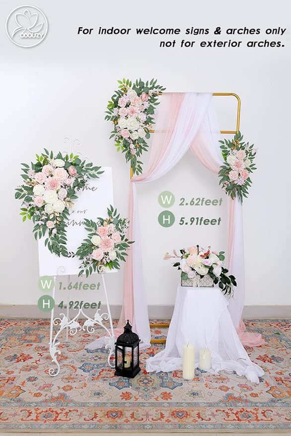 Pack of 2 Wedding Arch Decorations Artificial Hanging Flowers Floral Swag for Wedding Welcome Sign Backdrop Balloon Arch Home Party Bridal Ceremony Reusable (Light Pink)