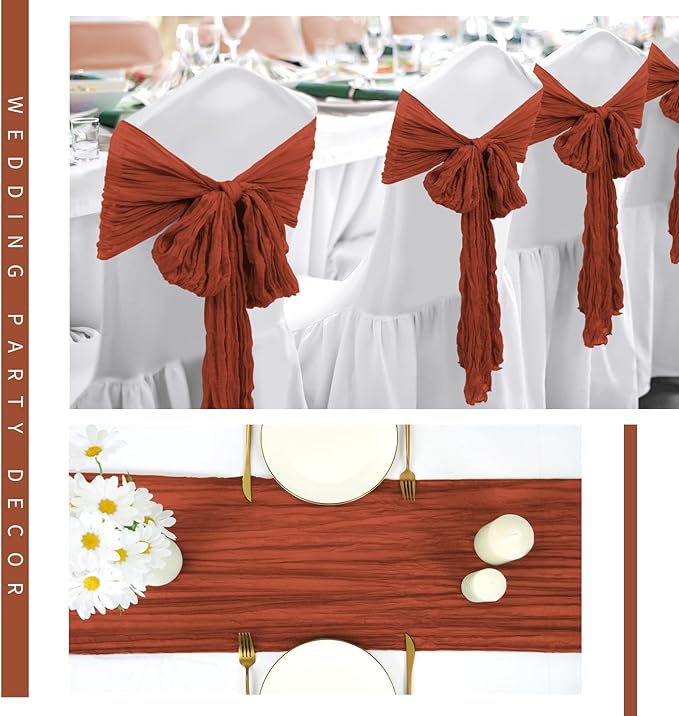 12 Pack Cheesecloth Table Runner 20 x 120 inch Cheese Cloth Table Runner Bulk,Romantic Boho Sheer Gauze Fabric Table Runners for Wedding Reception,Party,Bridal Shower Table Decor(Terracotta)