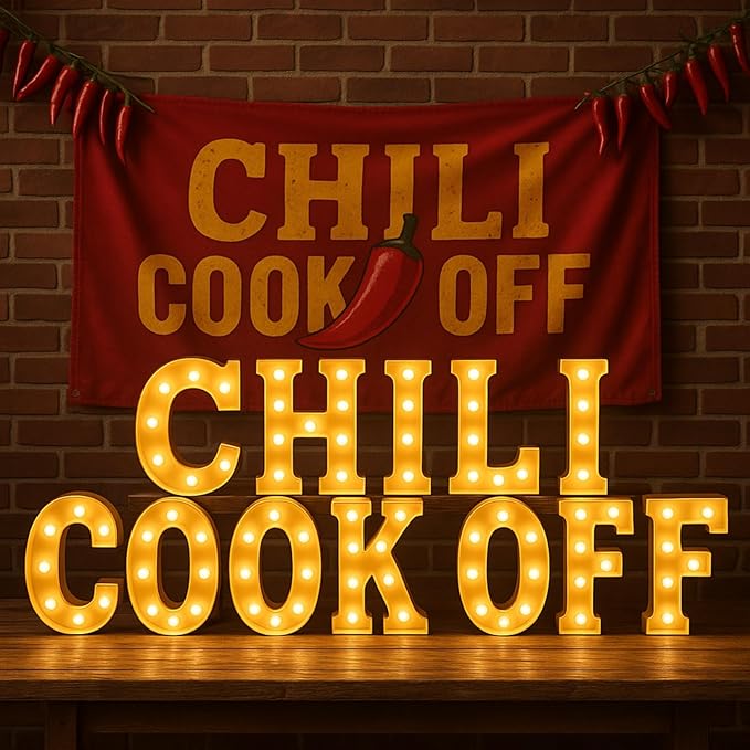 Honoson 12 Pcs Chili Cook off Party Decorations Chili Cook off LED Letter Lights Sign Table Centerpieces Decorations for Festival Mexican Fiesta Cooking Spicy Pepper Party Decoration