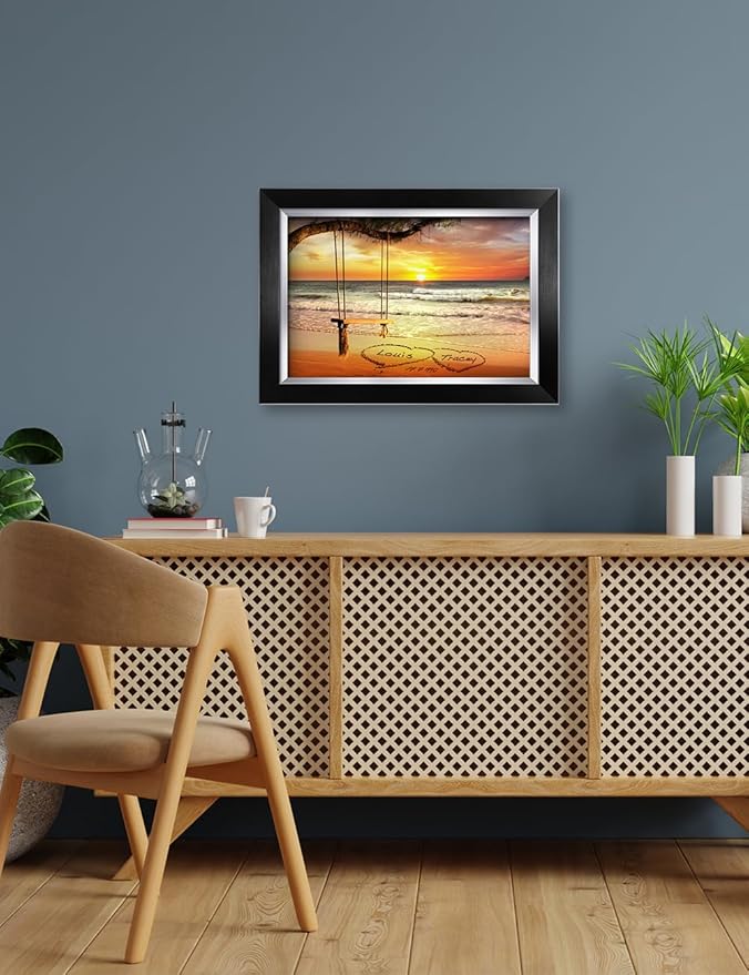 IPIC - "Eternal Love Personalized Framed Wall Art, Custom Beach Sunset Scene with Names and Date in Sand, A Personalized Gift for Couple, Wedding, or Anniversary, Coastal Home Decor