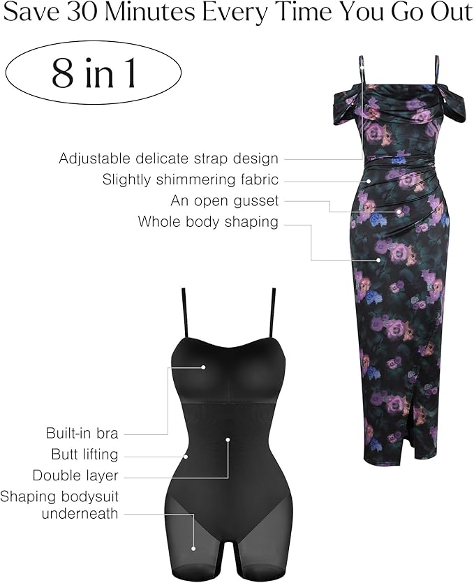 Popilush Womens Shapewear Maxi Dress Multi Way Wear Off The Shoulder Bodycon Long Cocktail Formal Dresses