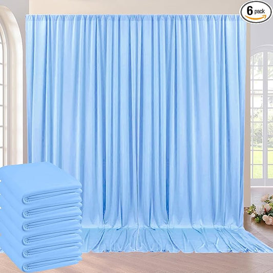30ft x 10ft Wrinkle Free Baby Blue Backdrop Curtain for Boy Birthday Party, 6 Panels 5×10ft Soft Silky Polyester Blue Photo Backdrop Drapes for Baby Shower Gender Reveal Wedding Photography