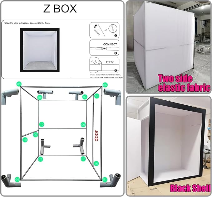 Magazine Photo Booth Box, 6.56 ft × 6.56 ft × 7.55 ft Weddings Photography Background, Photobooth with LED Light for Parties,Wedding,Events,Christmas,Rental Business