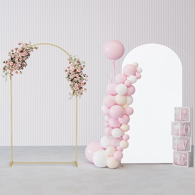 GRENTY Metal Arch Backdrop Stand and Cover Set 7.2FT, Wedding Arch Frame with Spiral Rotating Joint and Wrinkle-Resistant Cover for Birthday, Anniversary, Wedding, Party, Baby Shower